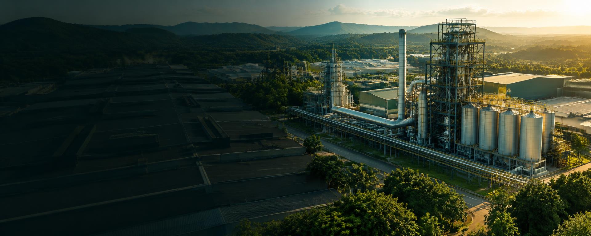 Complexo industrial em meio à paisagem brasileira